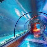 Design a modern aquarium a long tunnel
